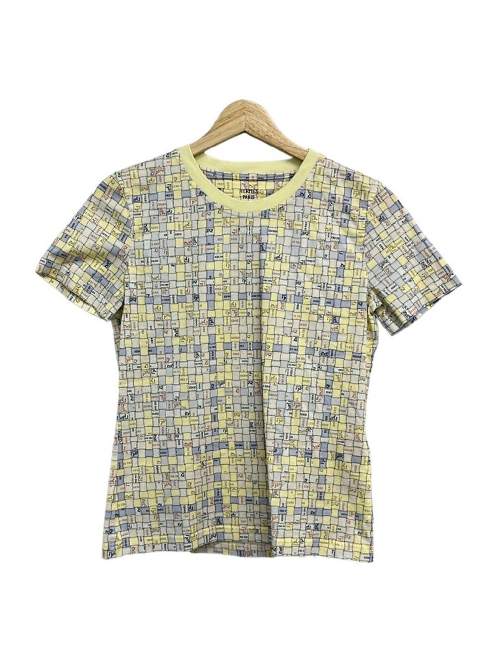 Hermes Short Sleeve T-Shirt S Light Yellow Navy Multi Bolduc Check 36